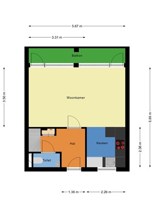 Floorplan - Mathenesserweg 171E, 3027 HR Rotterdam